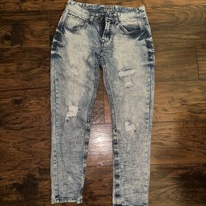 Mens 30W 30L Blue Washed Skinny Jeans